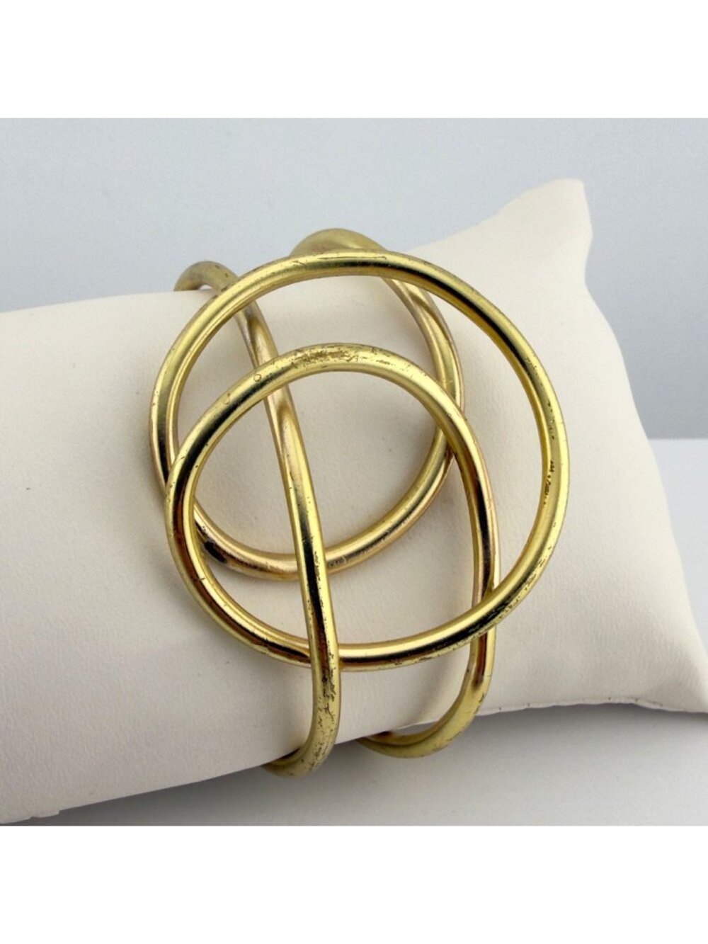 Abstract Gold Tone Cuff Bracelet Overlapping Circular